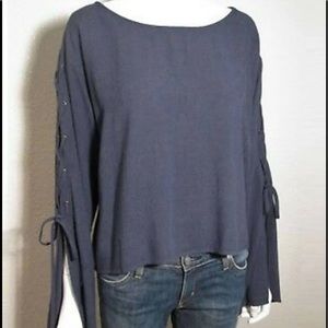Cloth & Stone Bell sleeve Anthropologie XS NWOT Blue Lace Up Long Sleeve Shirt